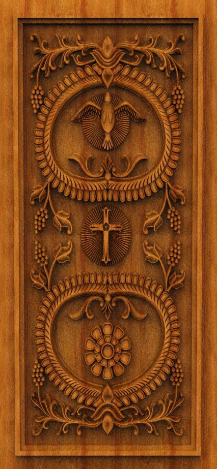 3D DOOR - OAK-50 Religious Christian Cross and Dove Carved Wood Panel Design